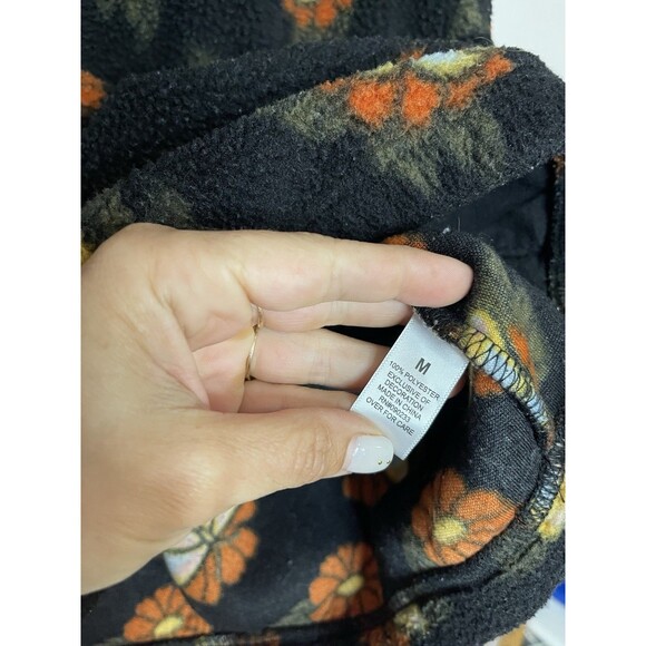 Pacsun Women's Medium Black Floral Print Pullover Crop Fleece Jacket Retro Print - Picture 5 of 8